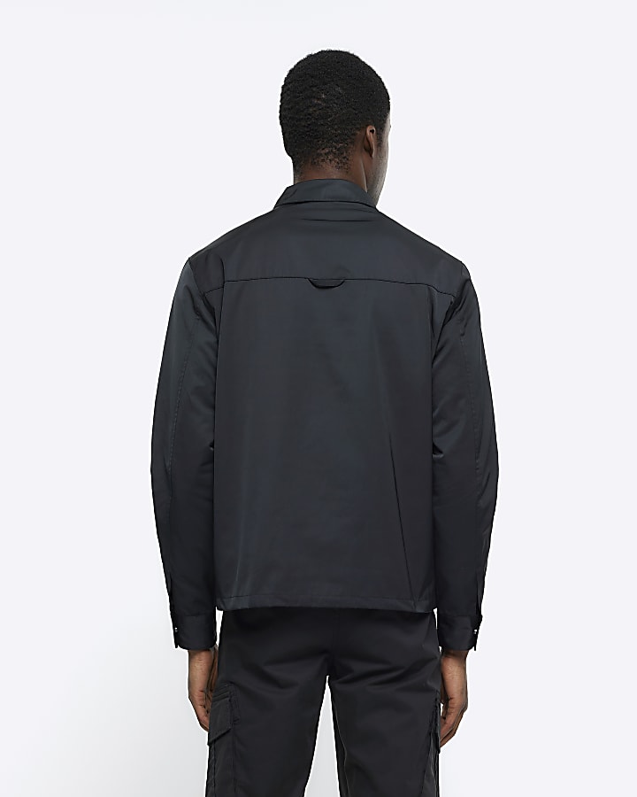 Black regular fit zip up tech shacket | River Island
