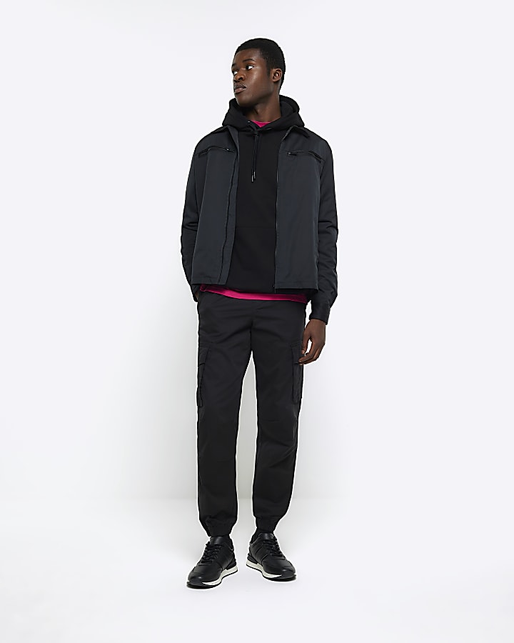 Black regular fit zip up tech shacket