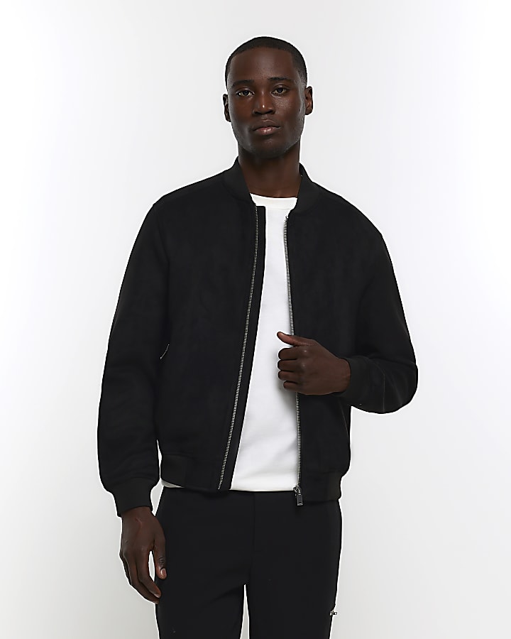 Black suede jacket river island on sale