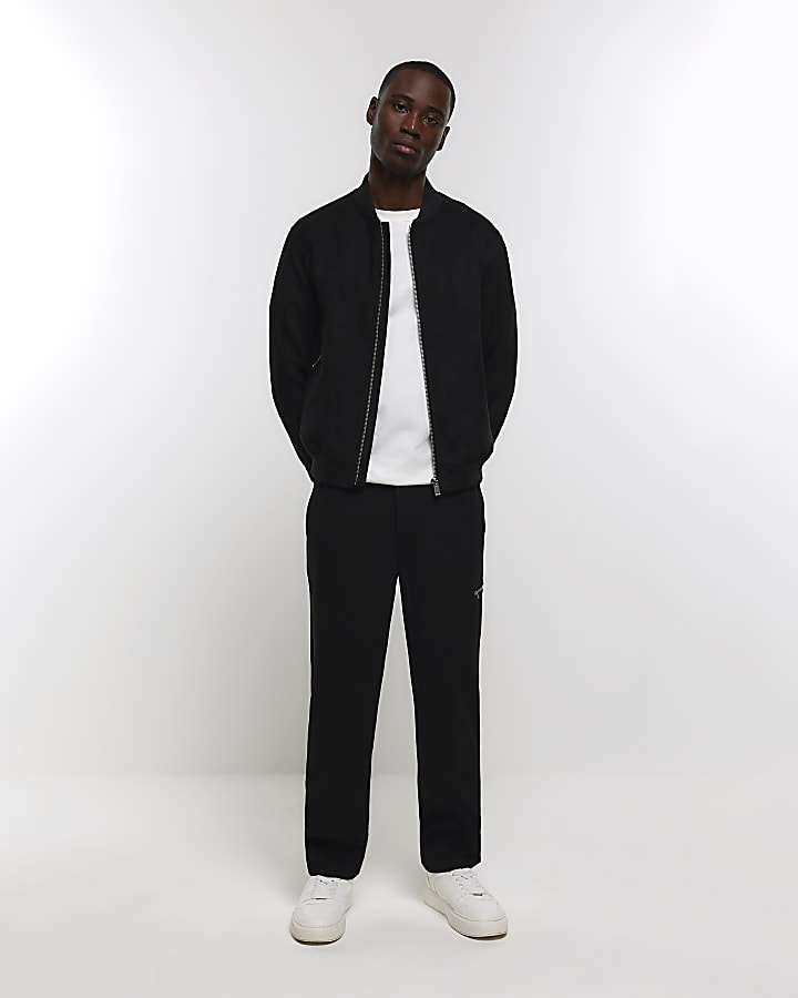 Black regular fit suedette bomber jacket