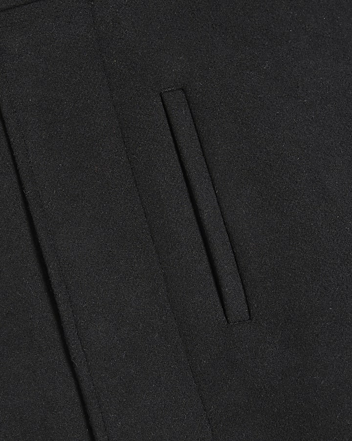 Black regular fit wool blend coat