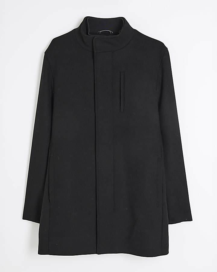 Black regular fit wool blend coat