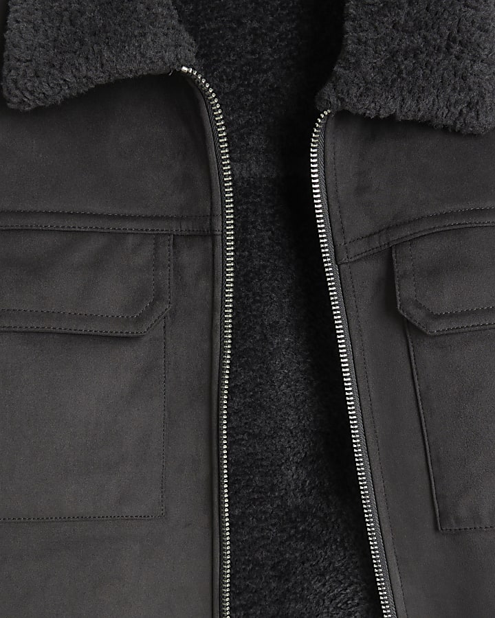 Grey regular fit shearling western jacket