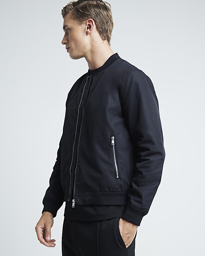 Black regular fit zip up bomber jacket