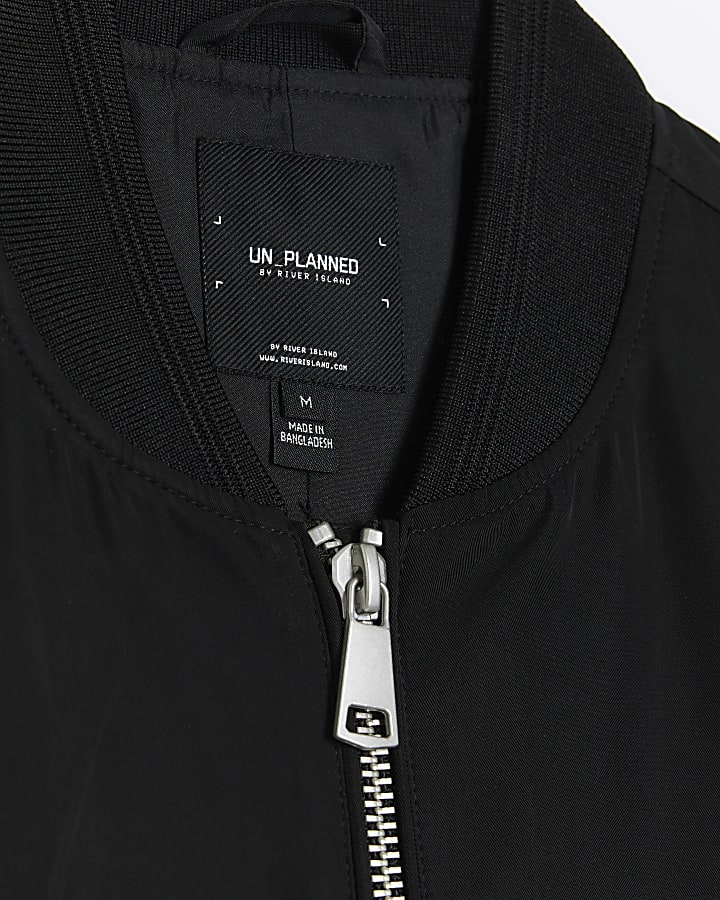 Black regular fit zip up bomber jacket