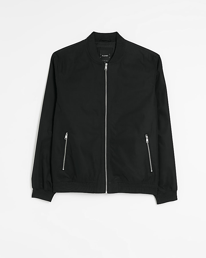 Black regular fit zip up bomber jacket