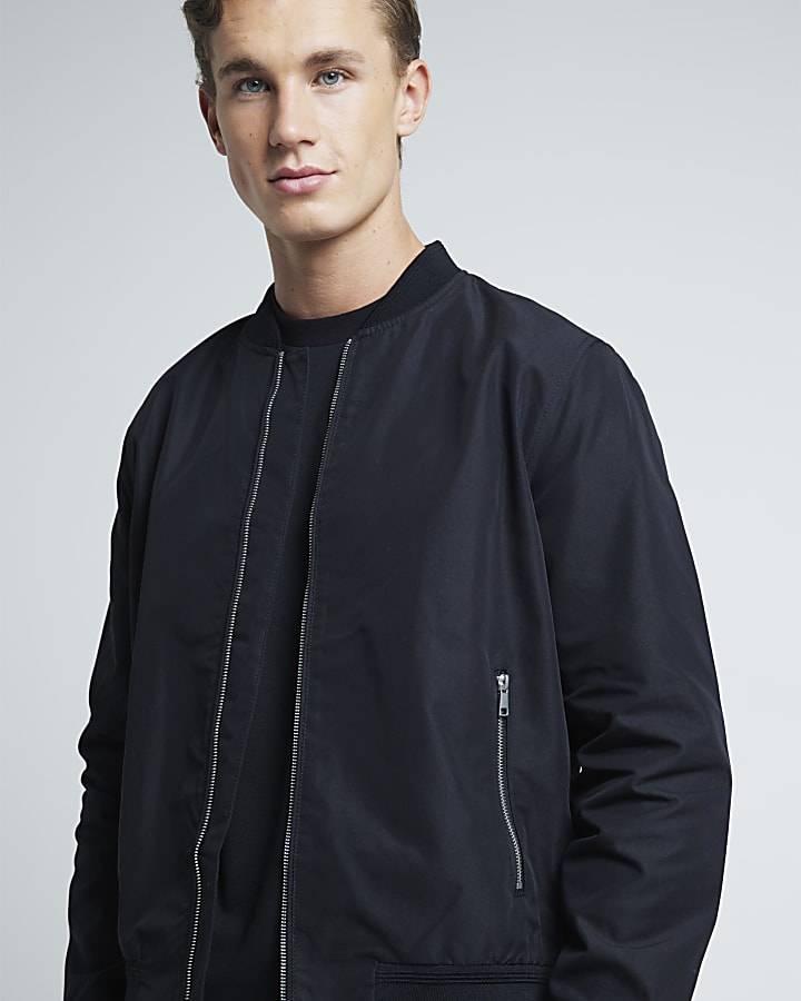 Black regular fit zip up bomber jacket
