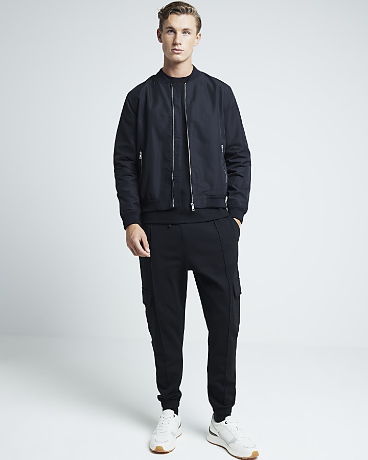 Black regular fit zip up bomber jacket