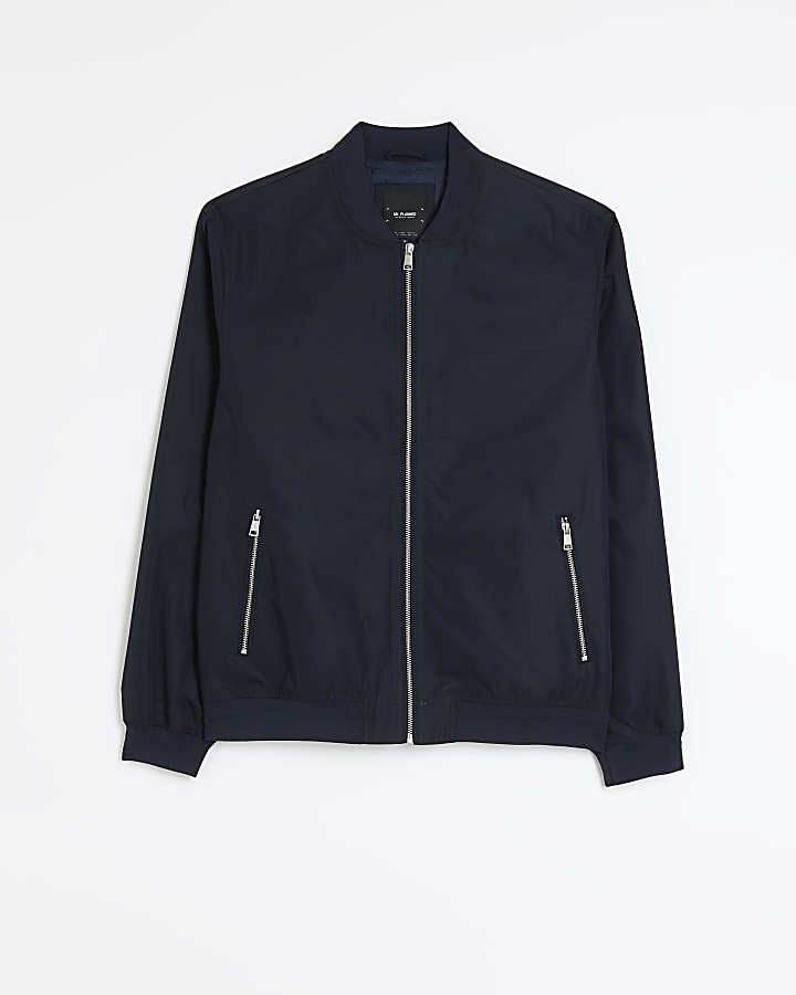 Navy regular fit zip up bomber jacket