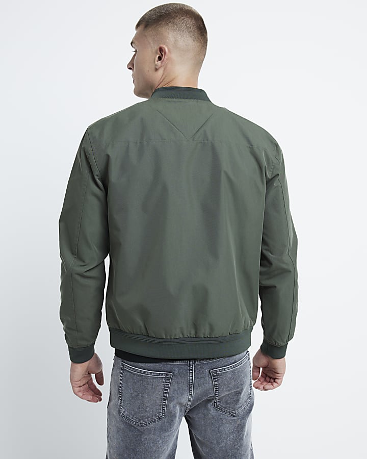 Green regular fit zip up bomber jacket