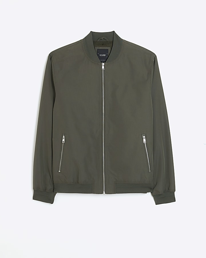 Green regular fit zip up bomber jacket