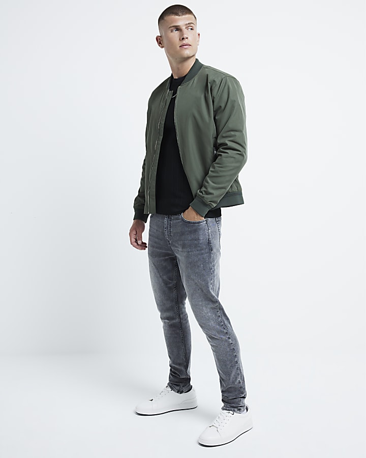 Green regular fit zip up bomber jacket