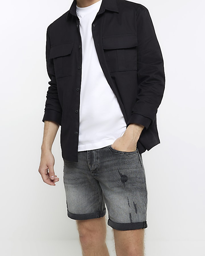 Black slim fit ripped denim shorts