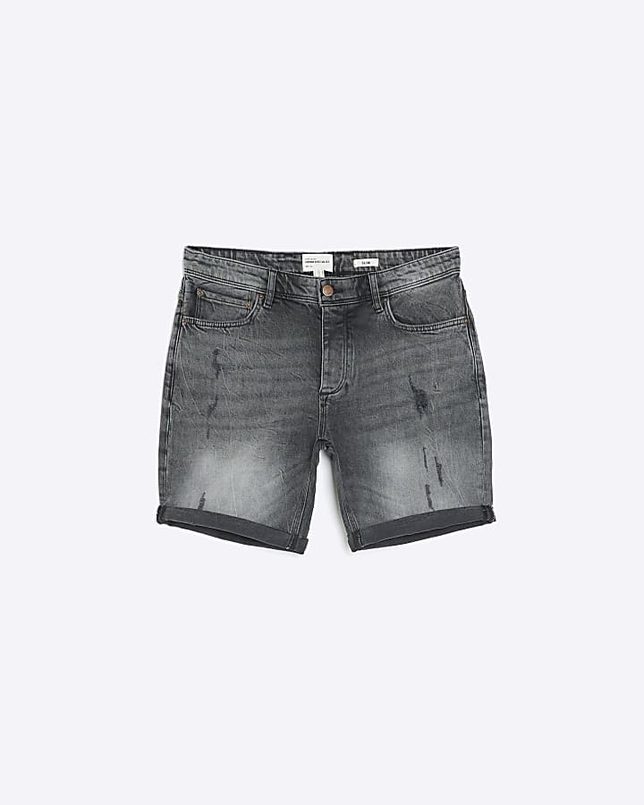 Black slim fit ripped denim shorts