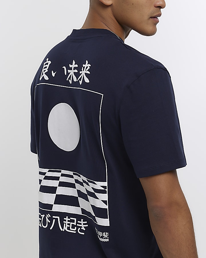Navy regular fit Japanese graphic t-shirt
