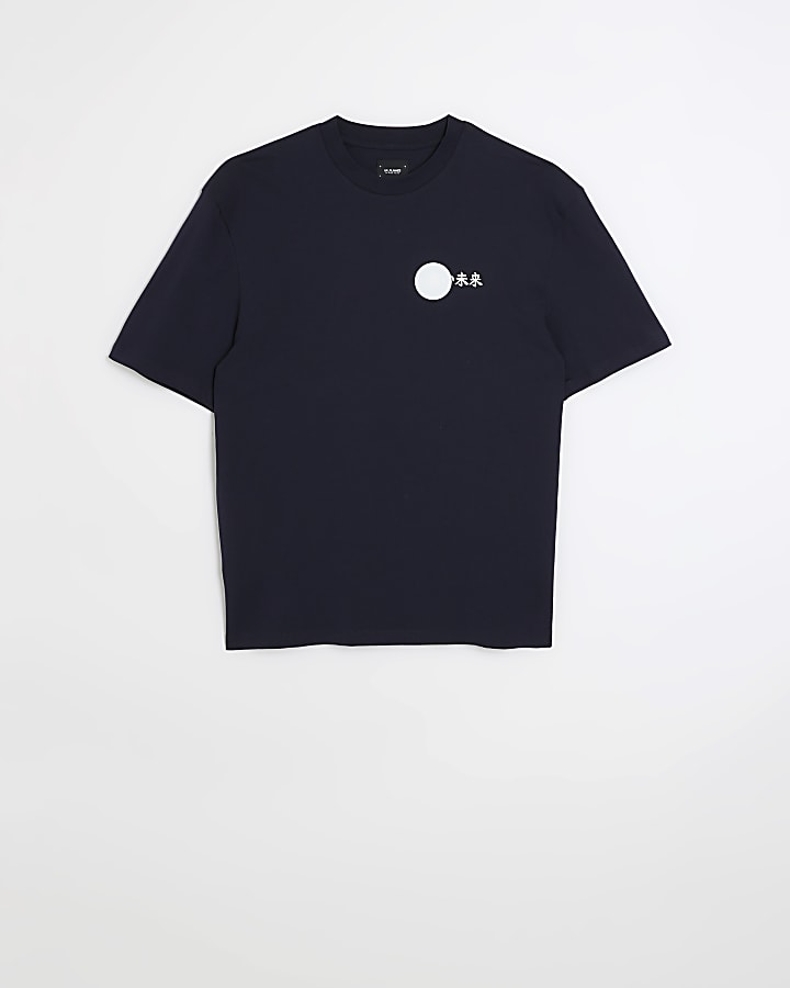 Navy regular fit Japanese graphic t-shirt
