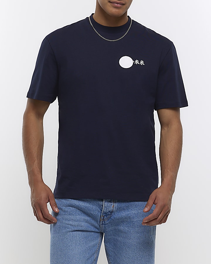 Navy regular fit Japanese graphic t-shirt