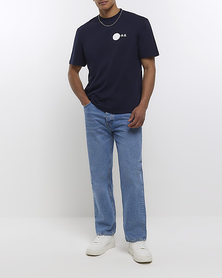 Navy regular fit Japanese graphic t-shirt