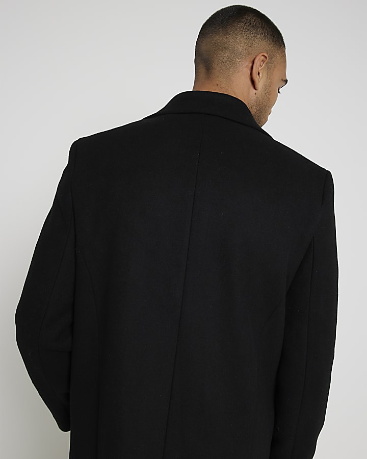 Black regular fit wool blend premium coat
