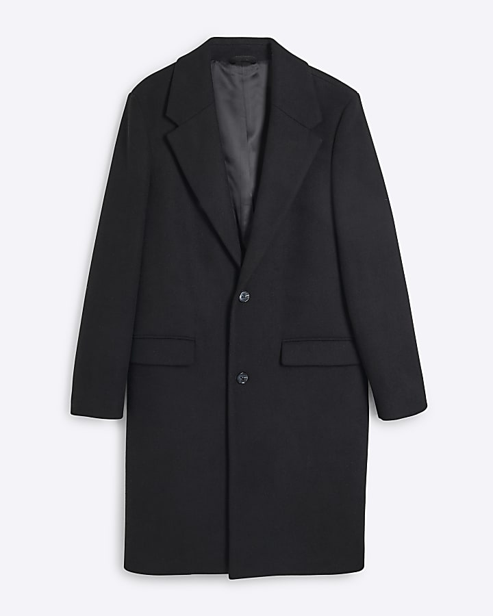 Black regular fit wool blend premium coat
