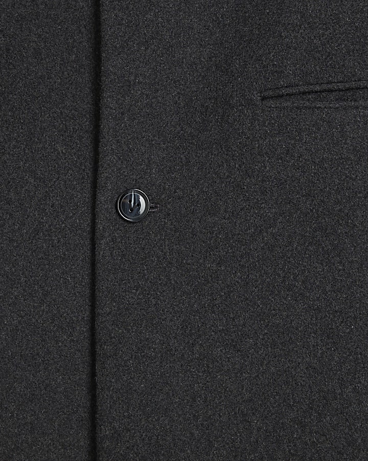 Grey regular fit wool blend longline coat