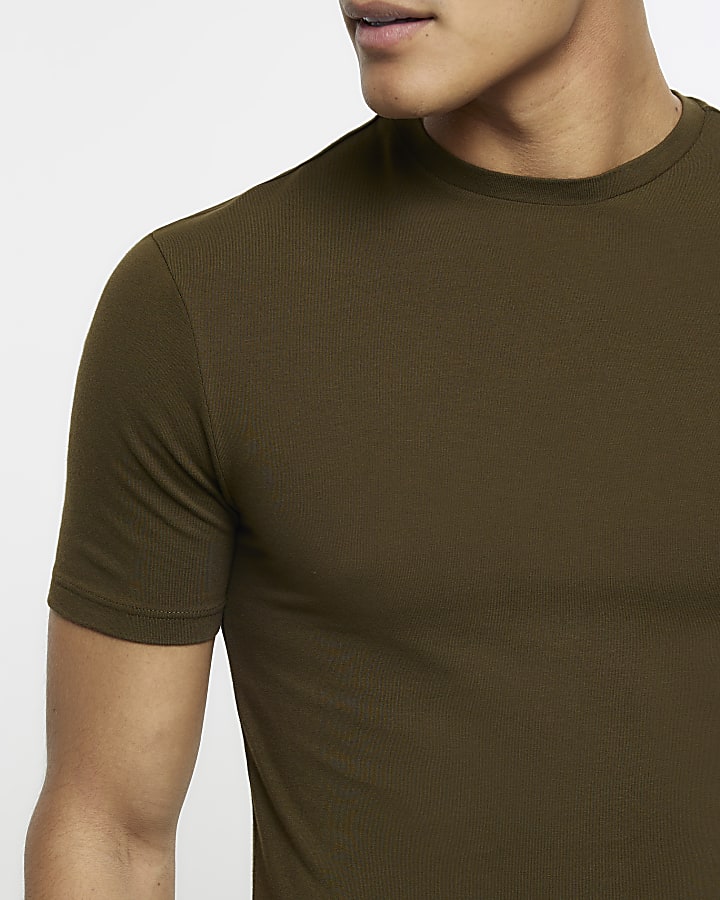 Khaki muscle fit t-shirt