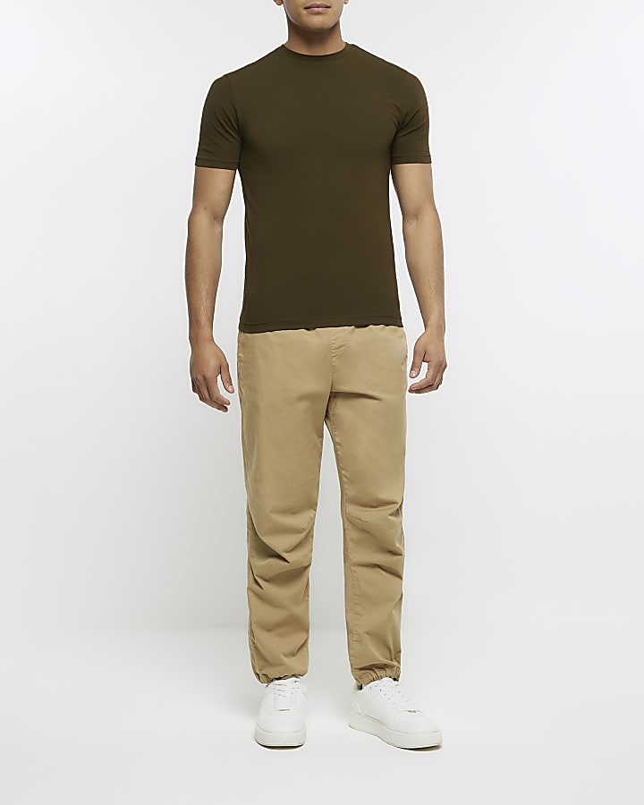 Khaki muscle fit t-shirt