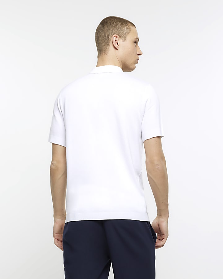 White slim fit short sleeve polo