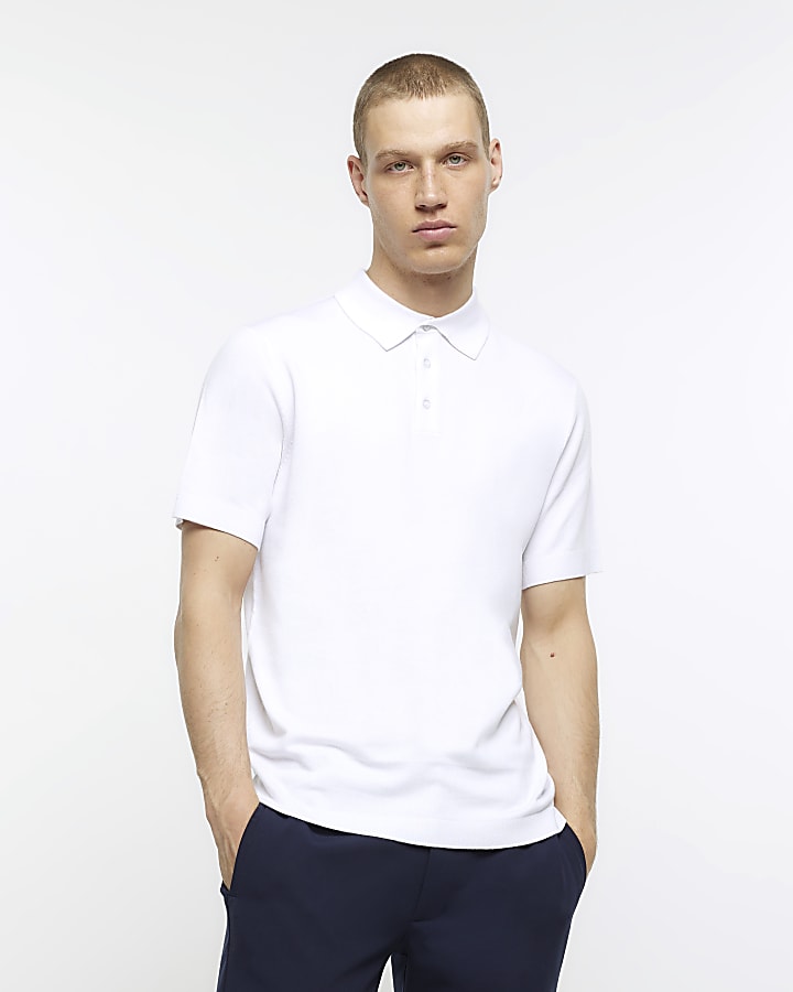 White slim fit short sleeve polo