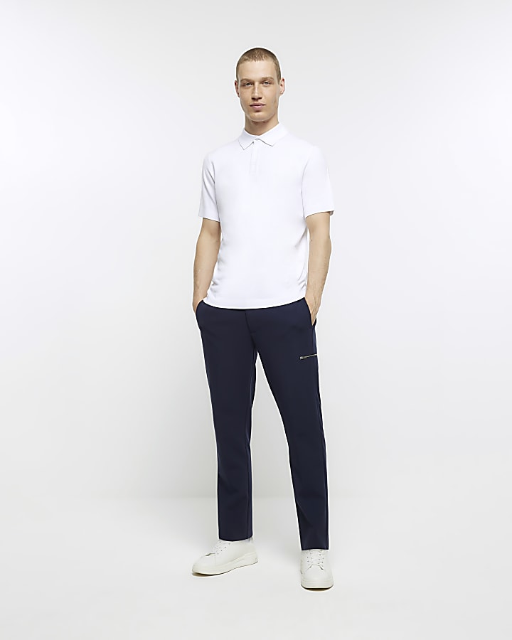 White slim fit short sleeve polo