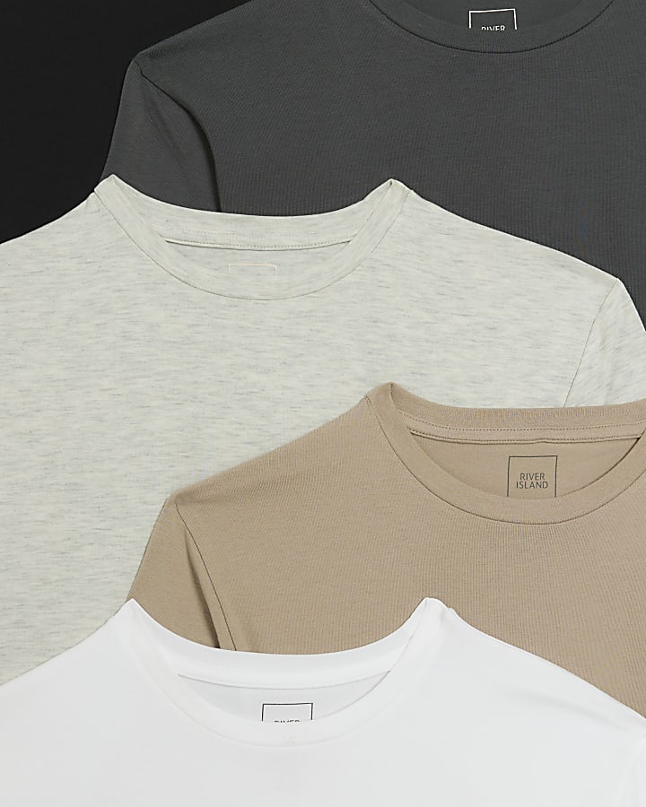 5 Pack grey multi muscle fit stretch t-shirts