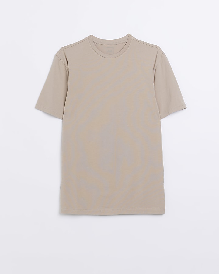 Beige muscle fit stretch t-shirt