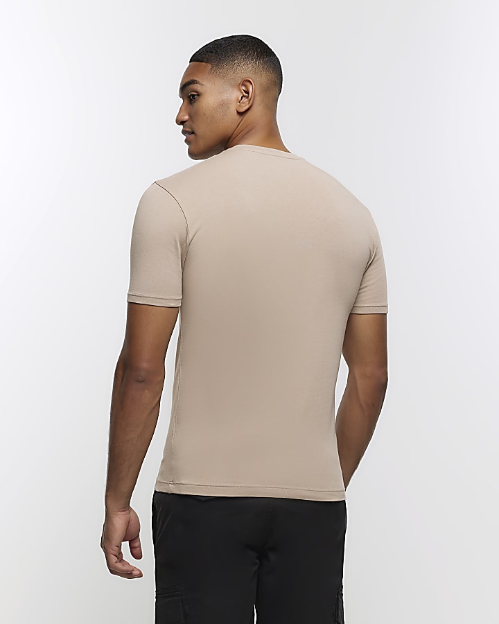 Beige muscle fit stretch t-shirt