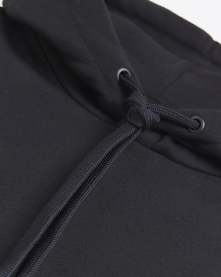 Black regular fit plain hoodie