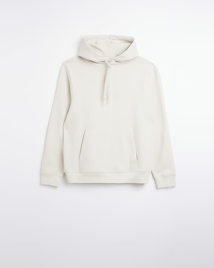 Beige regular fit plain hoodie