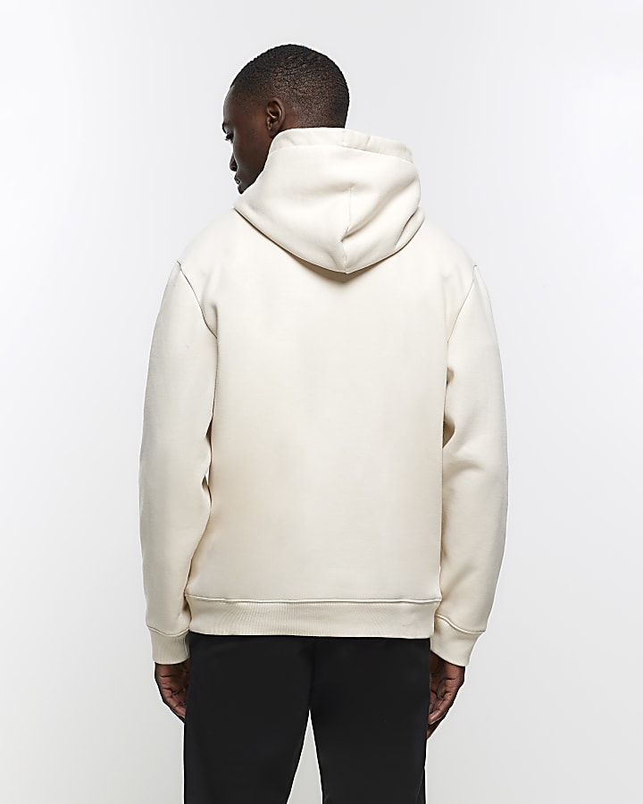 Beige regular fit plain hoodie