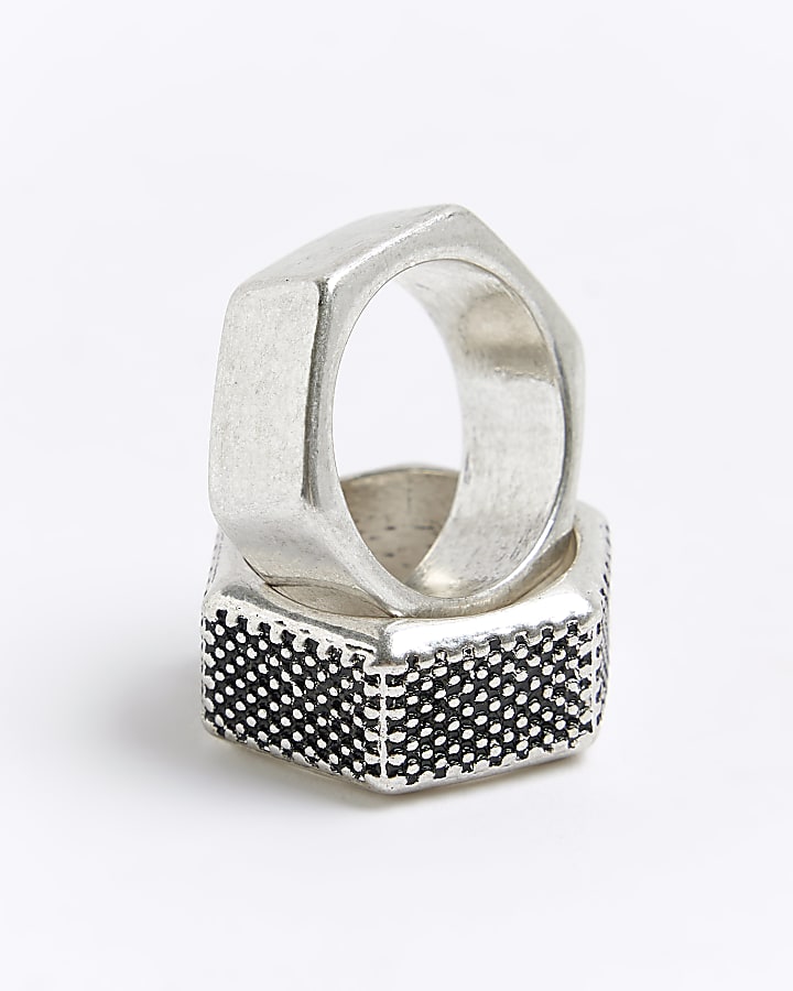 2PK silver colour hexagon rings