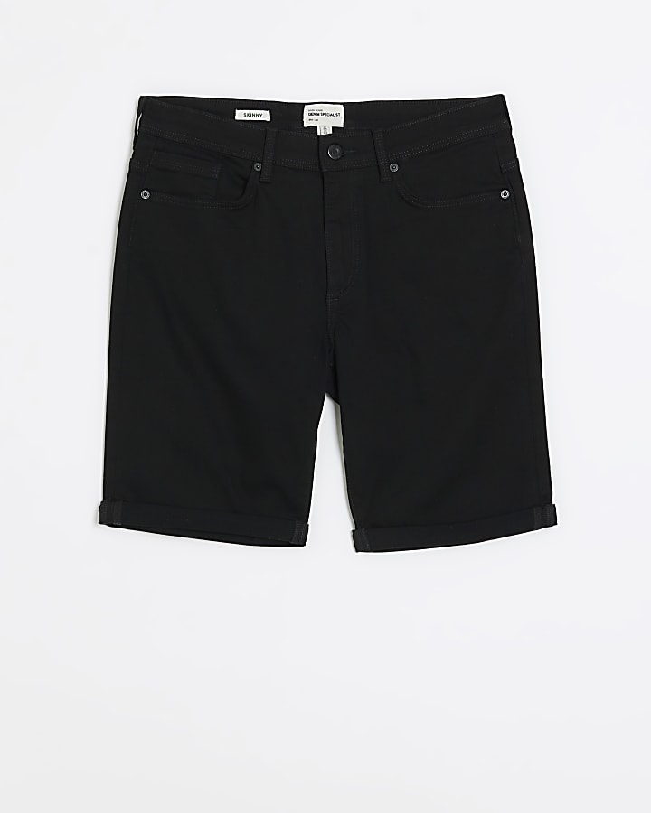 Black skinny fit denim shorts