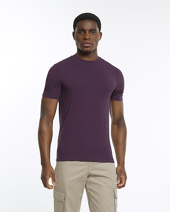 Purple muscle fit stretch t-shirt