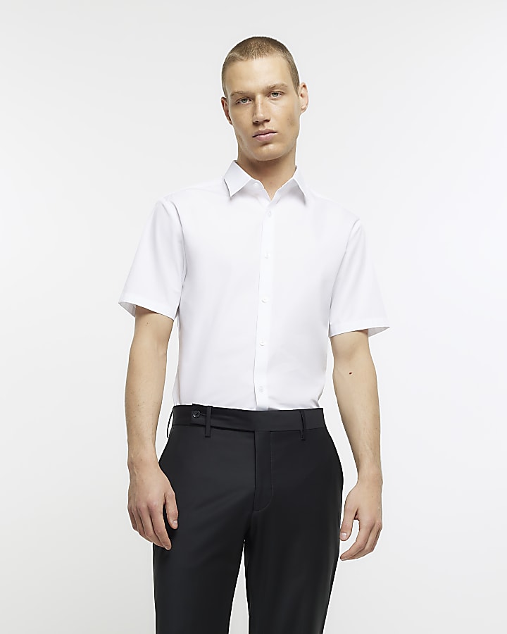 White slim fit short sleeve shirt