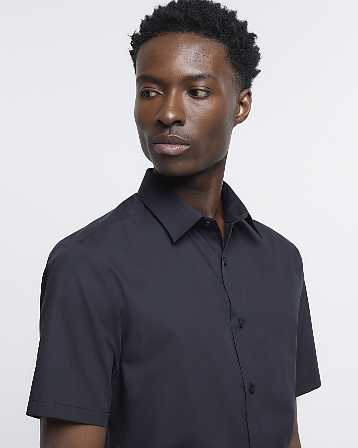 Black slim fit short sleeve shirt