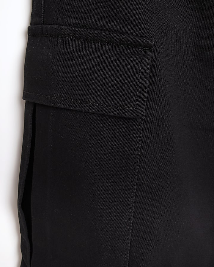 Black slim fit cuffed cargo trousers