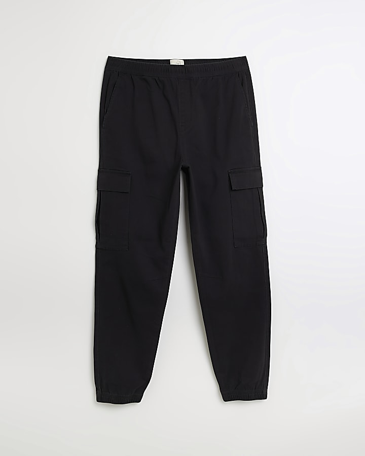 Black slim fit cuffed cargo trousers