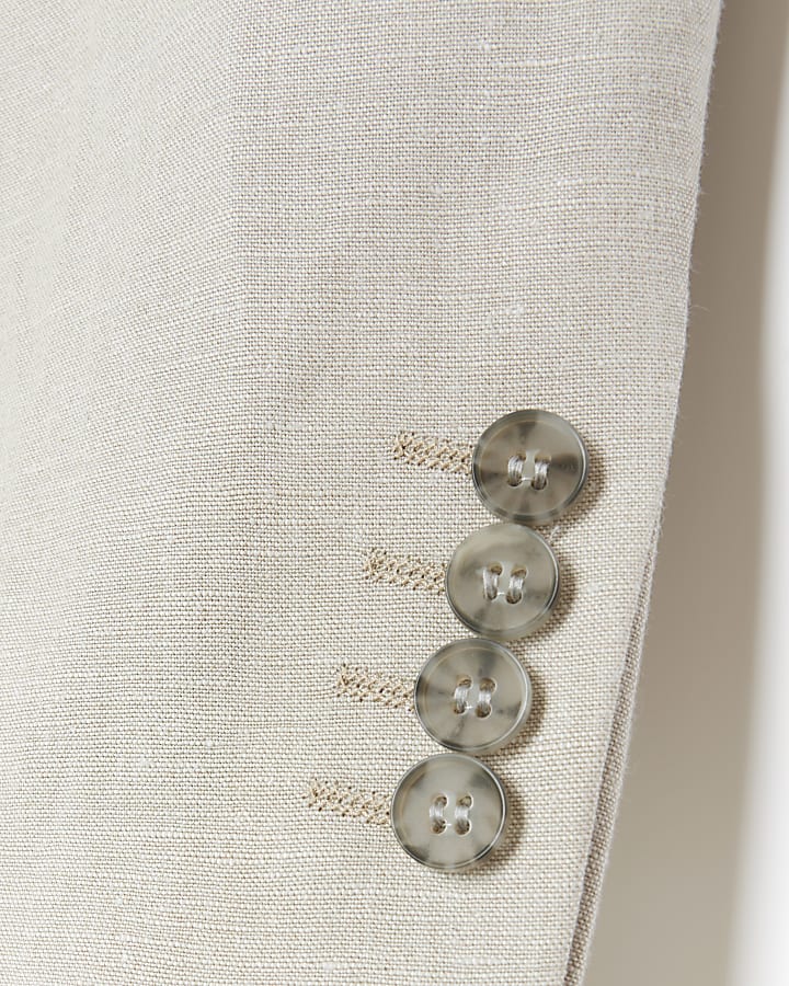 Beige slim fit linen blend suit jacket