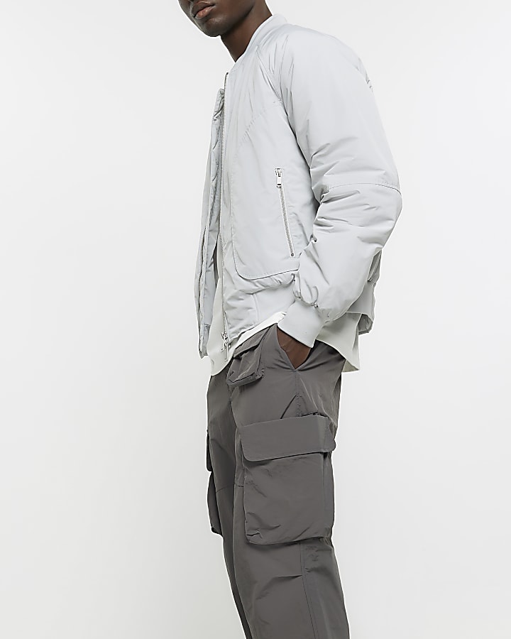 Grey loose fit utility cargo trousers