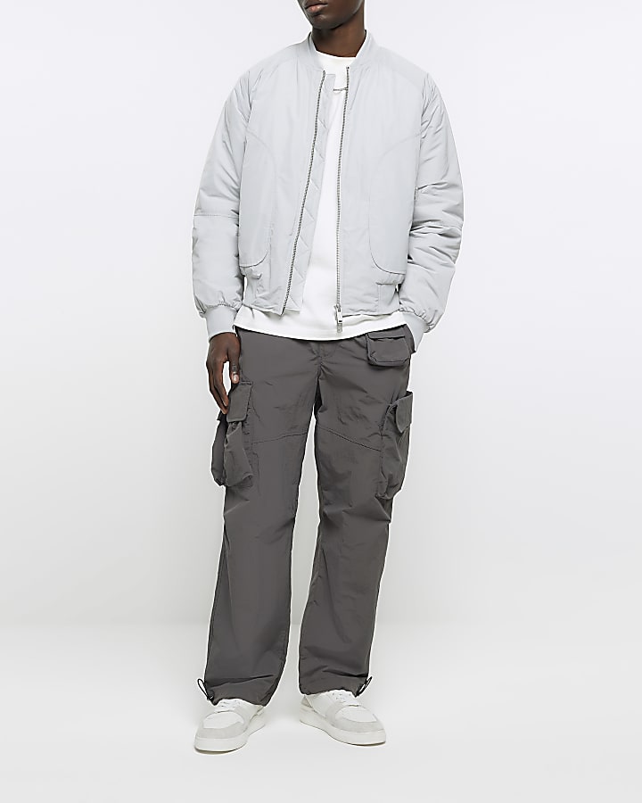 Grey loose fit utility cargo trousers