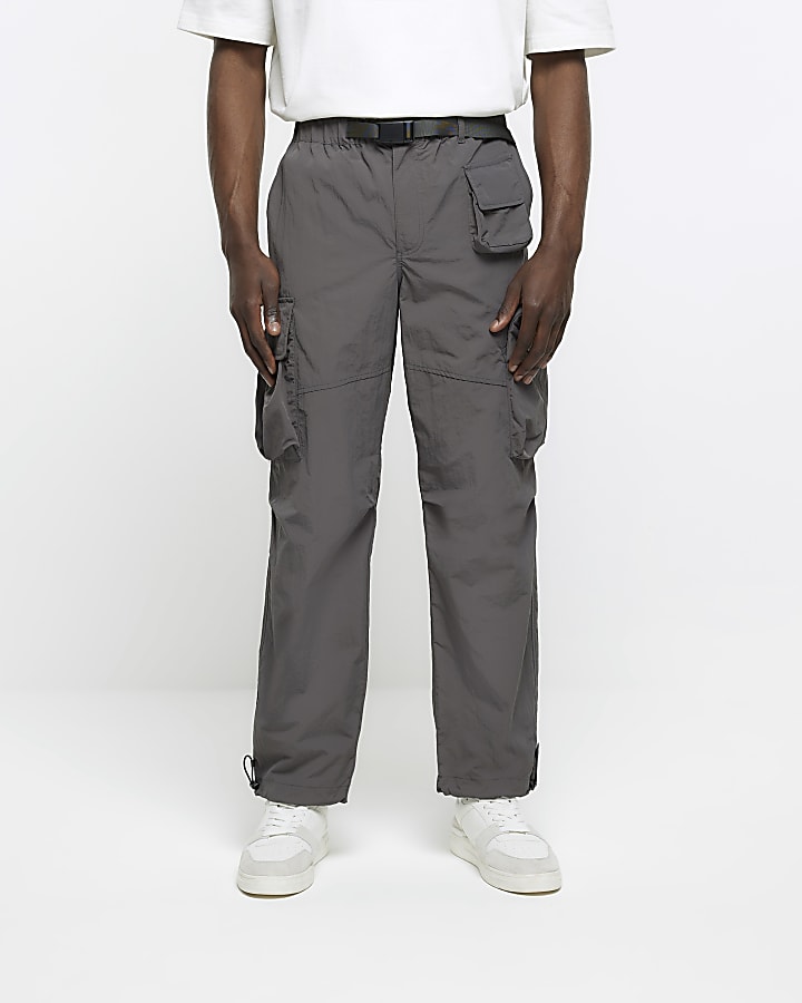 Grey loose fit utility cargo trousers