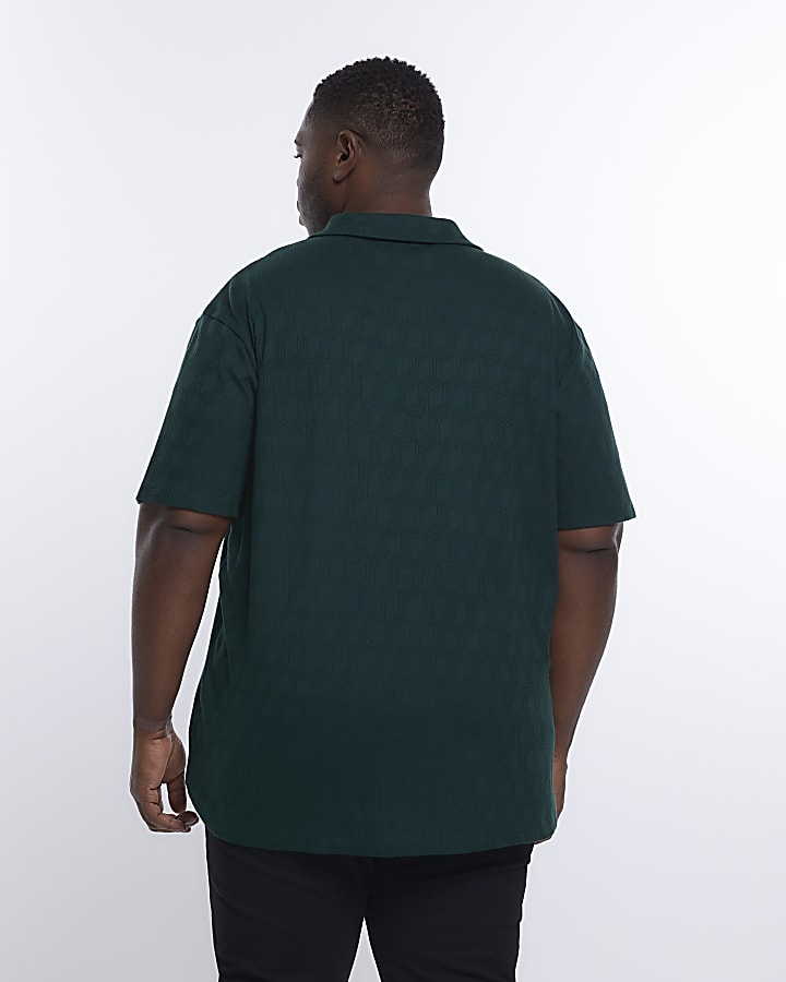 Big & Tall green regular fit revere shirt
