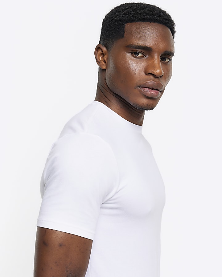 White muscle fit stretch t-shirt