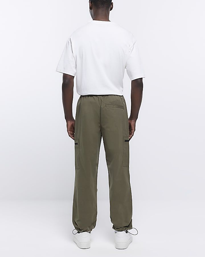 Khaki regular fit zip pocket cargo trousers